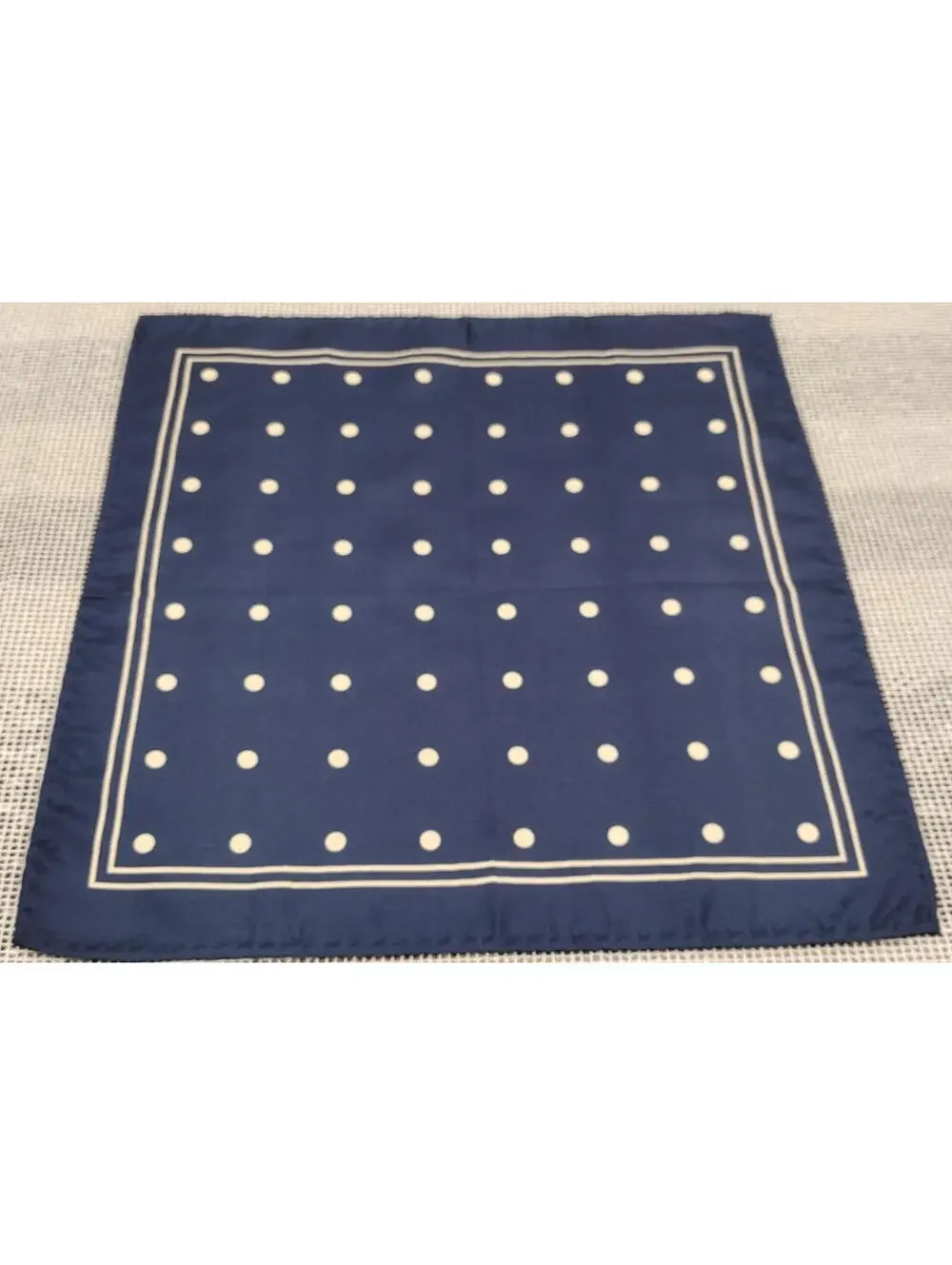 Vintage Navy Blue Silk Hnakie White Polka Dots NAUTICAL Menswear Handkerchief